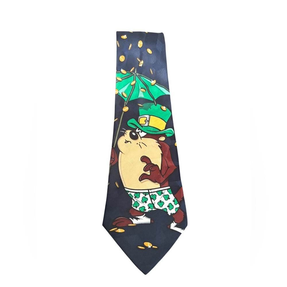 Looney Tunes Taz Necktie Men's St Patrick's Day Leprechaun Hat Shamrocks Gold‎